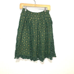 Anthropologie Moulinette Soeurs Citron Green Emerald Crochet Full A-Line Skirt 0